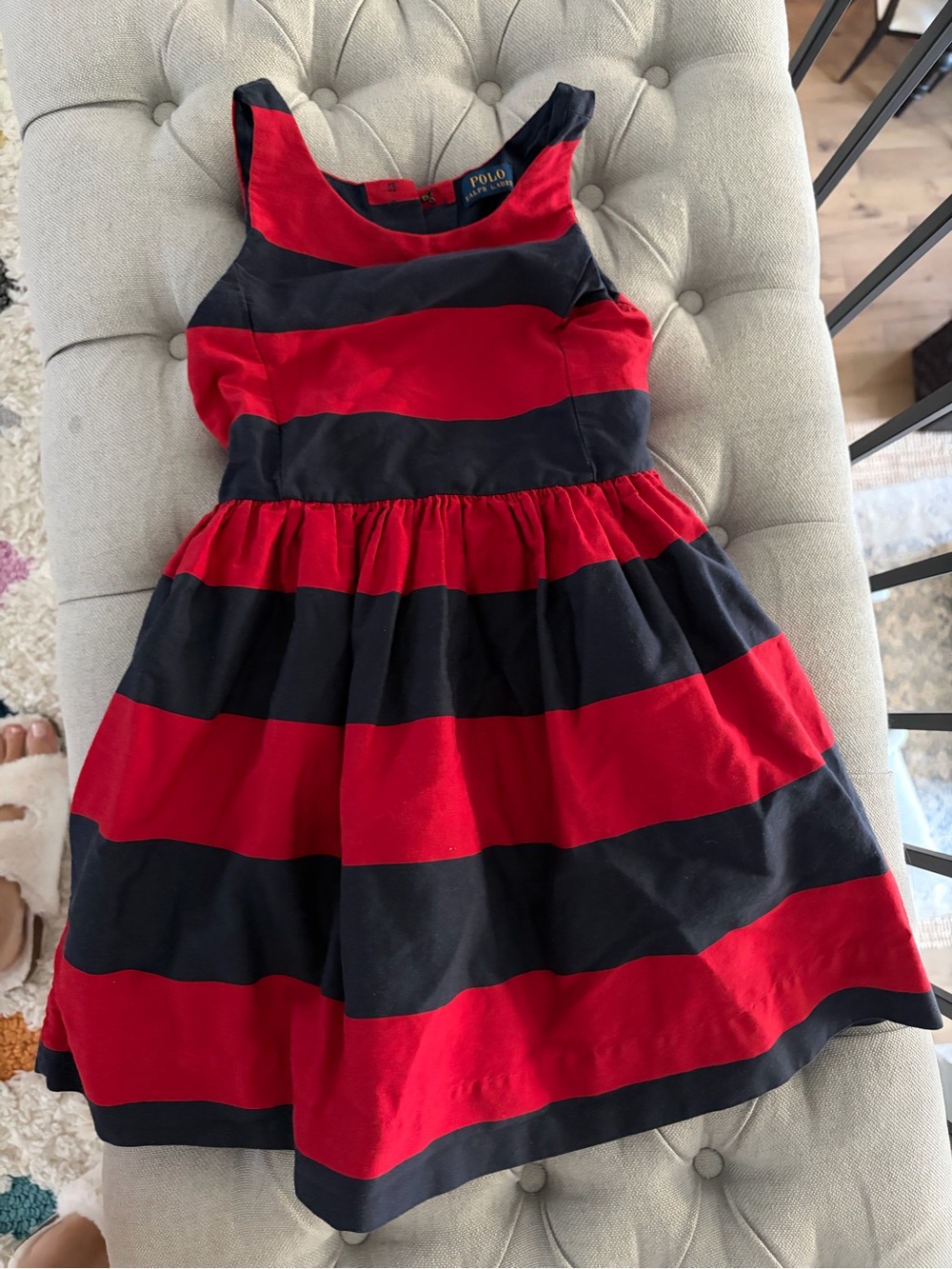 Polo by Ralph Lauren Red and Navy Striped Sleeveless Fit-and-Flare Dress